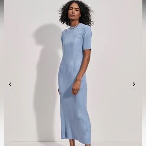 Varley Maeve rib knit midi dress sz XS NWT retails for $168 Ashley blue